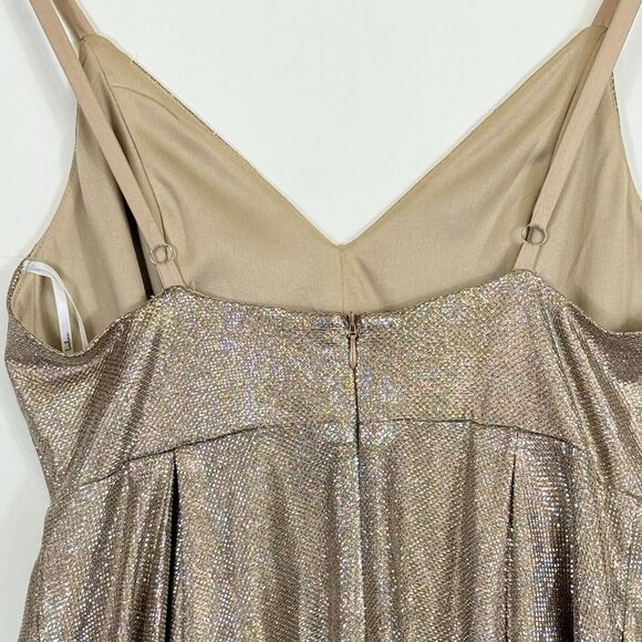 Lulus Keeps Getting Better Gold Sparkle Strappy Skater Mini Dress Women's Small - Picture 6 of 9